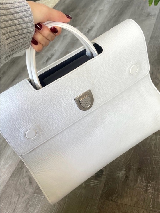 Dior Handbags - Dior White Leather Top-Handle Satchel with Silver Hardware